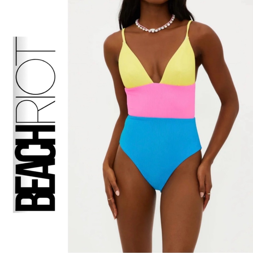 Beach Riot💕Wren Rib Colorblock One-Piece Swimsuit in Coral Reef Colorblock